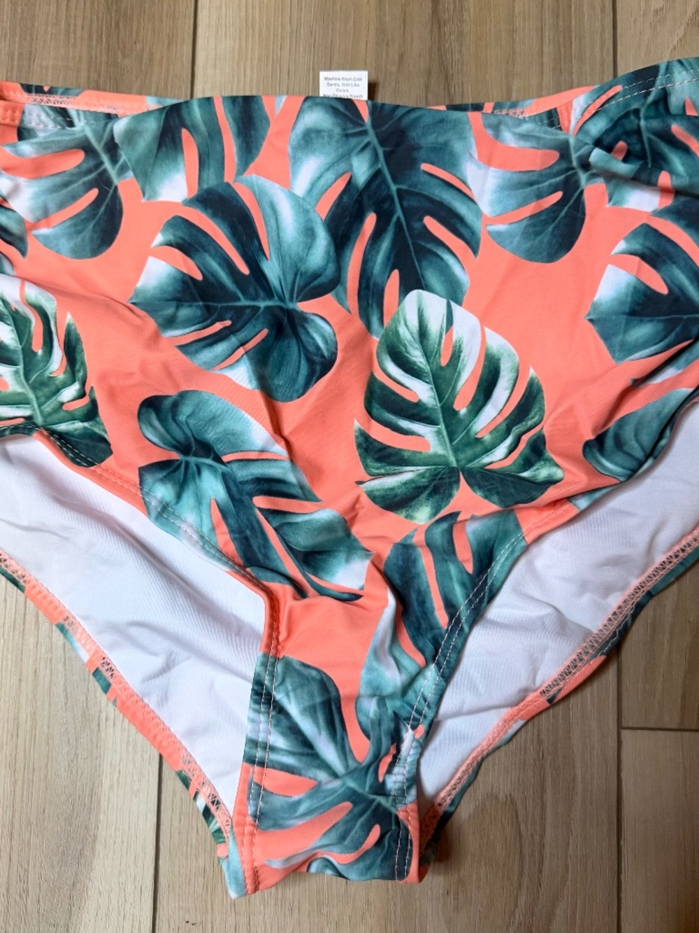 Tropical High Waisted Bikini Bottoms Coral & Green Size Medium